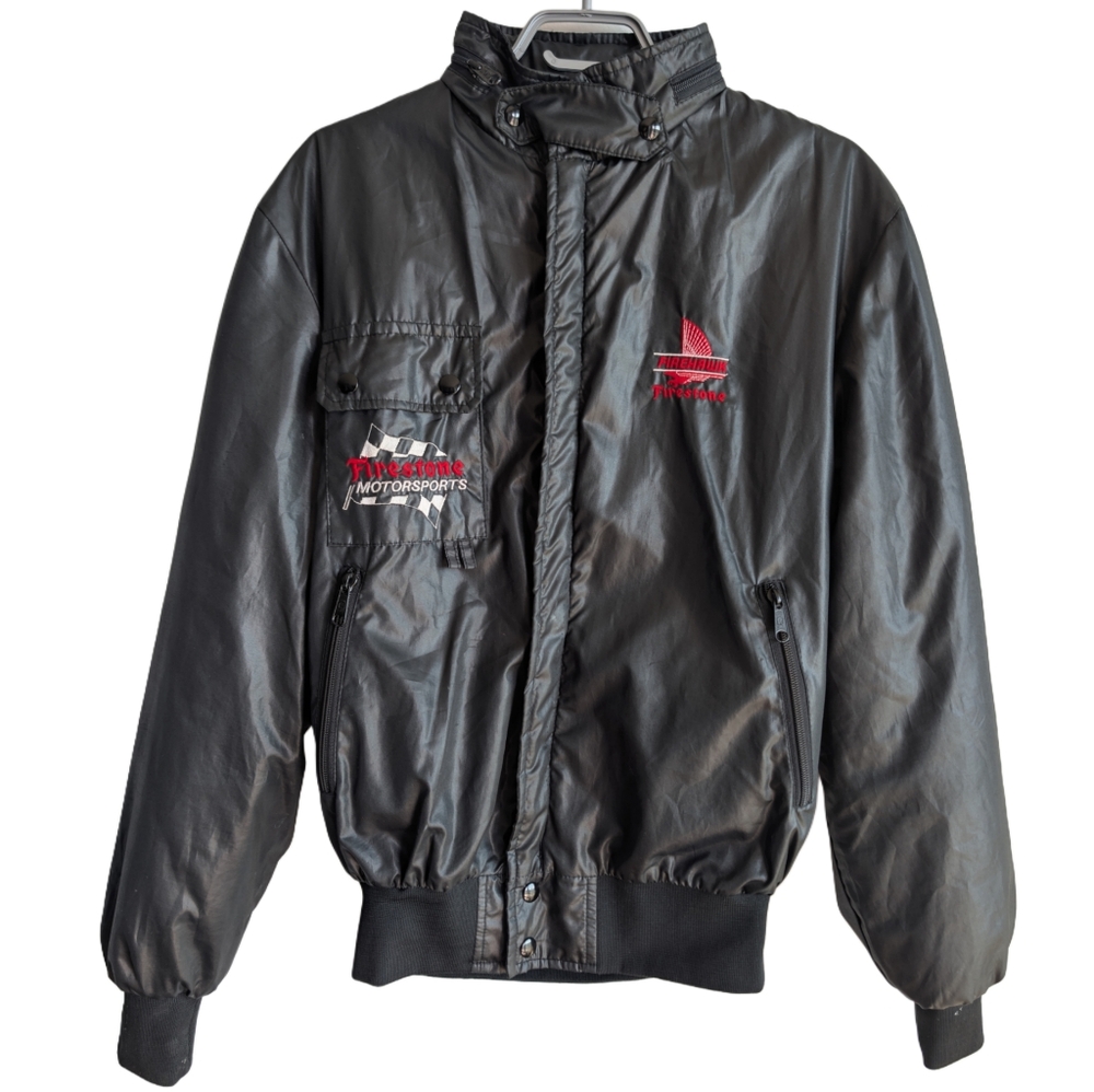 Vintage Avon Firestone Firehawk Motorsports Small Medium‎ Black Bomber Jacket